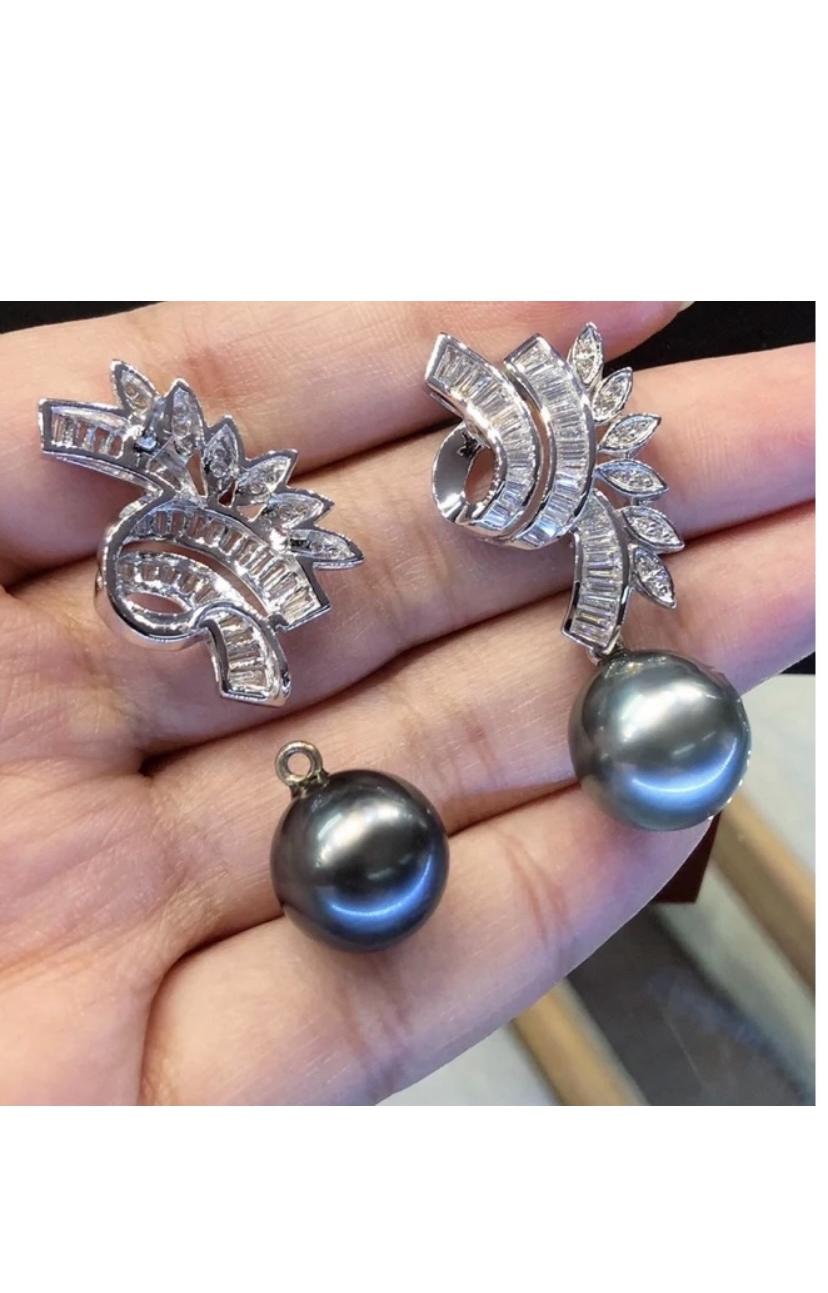 GIT Certified Tahitian Pearls 2.30 Carat Diamonds 18K Gold Earrings For Sale 1