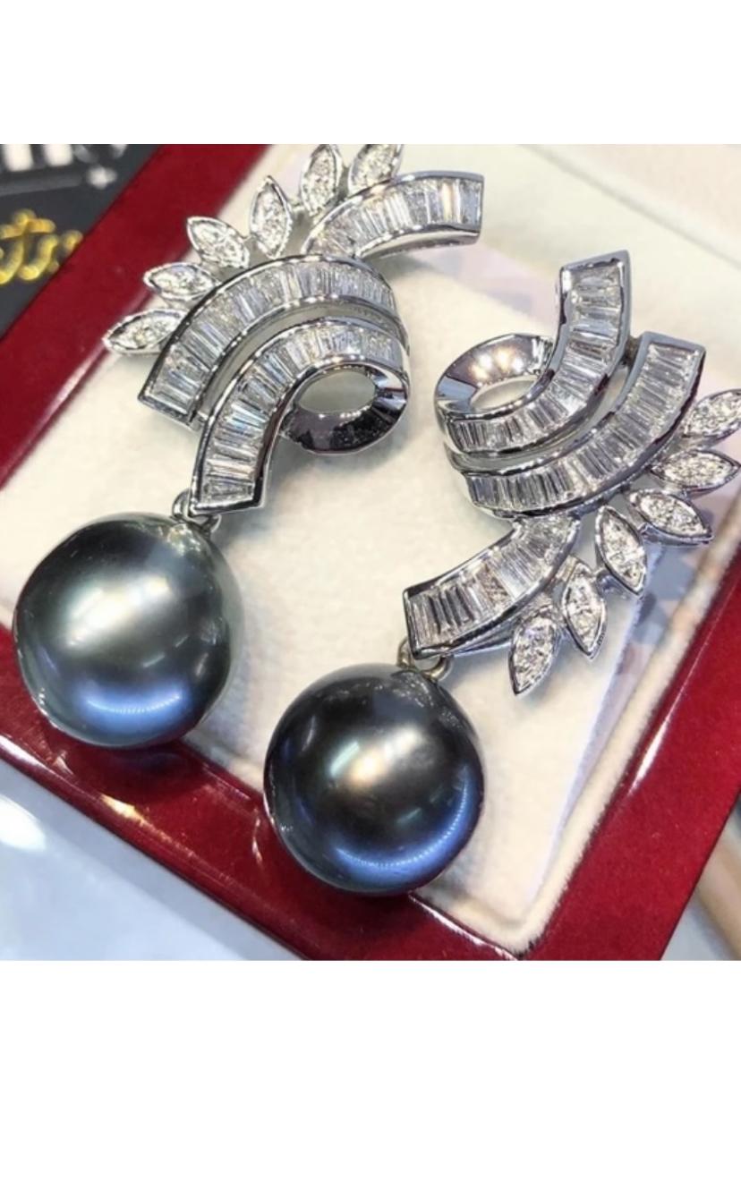 GIT Certified Tahitian Pearls 2.30 Carat Diamonds 18K Gold Earrings For Sale 2