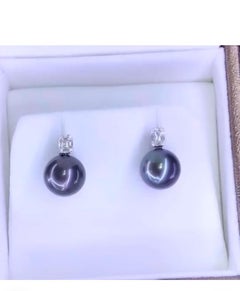 GIT Certified Tahitian Pearls Diamonds 18K Gold Earrings