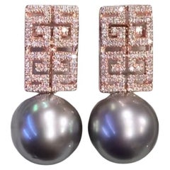 GIT Certified Tahitian Pearls Diamonds 18K Gold Earrings
