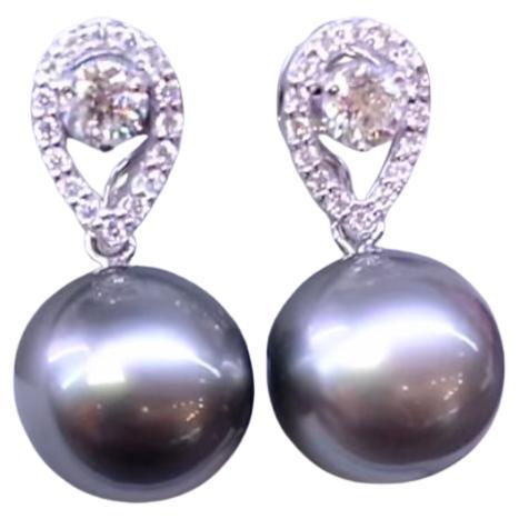 GIT Certified Tahitian Pearls Diamonds 18K Gold Earrings