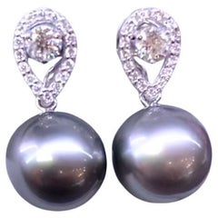 GIT Certified Tahitian Pearls Diamonds 18K Gold Earrings
