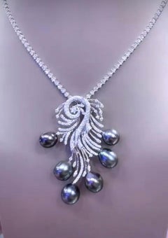 GIT Certified Tahitian Pearls Diamonds 18k Gold Pendant