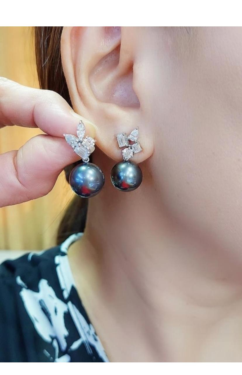 GIT Certified Tahitian Pearls  Diamonds 18kGold Earrings For Sale 3