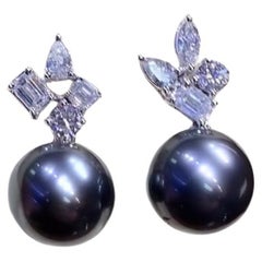 Perles de Tahiti certifiées GIT  Boucles d'oreilles en or 18k avec diamants