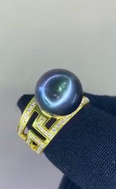 GIT Certified Thaitian Pearl Diamonds 18K Gold Ring