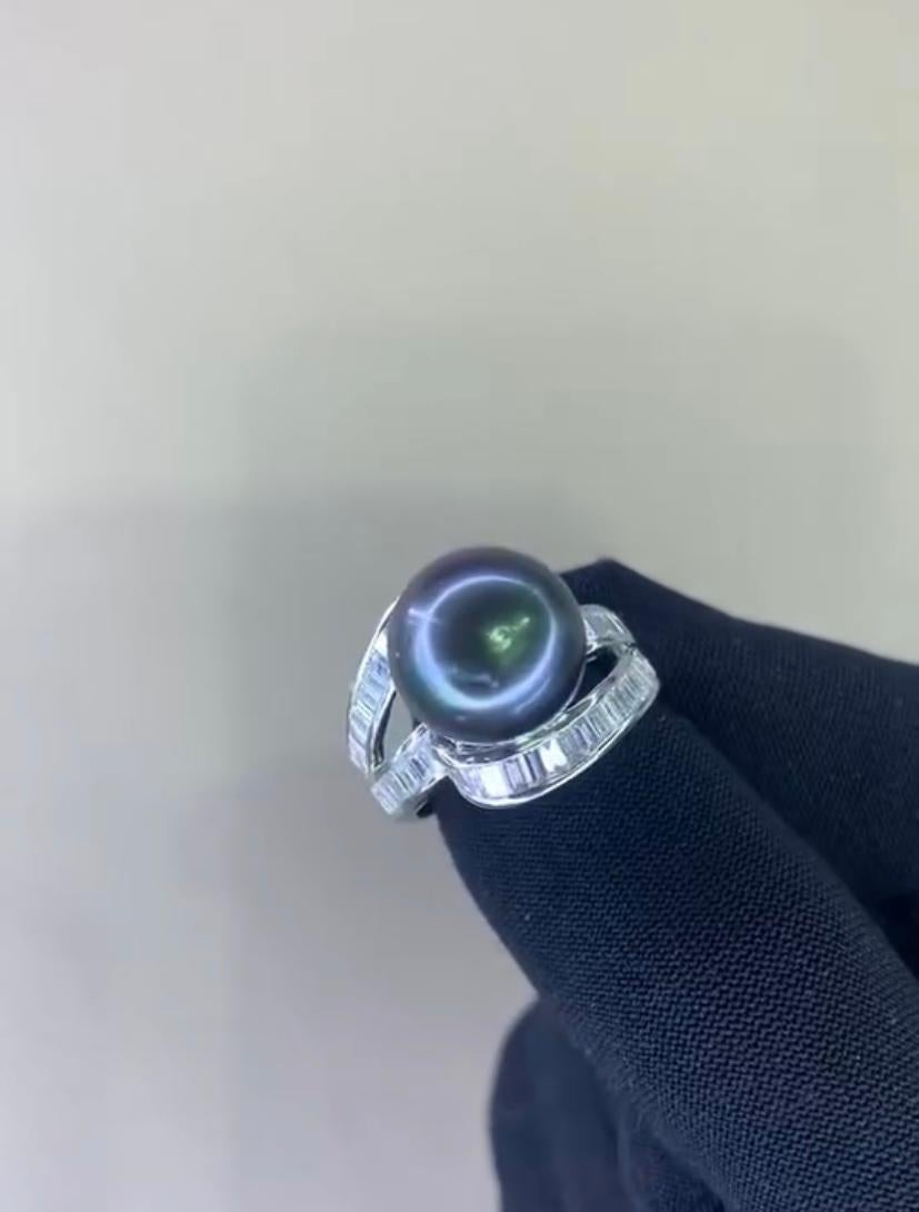Women's GIT Certified Thaitian Pearl Diamonds 18K Gold Ring For Sale