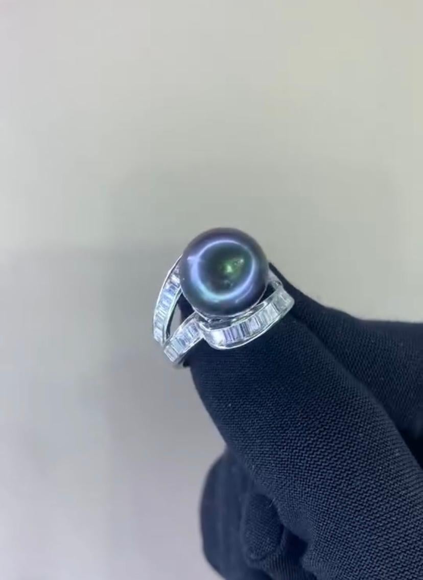GIT Certified Thaitian Pearl Diamonds 18K Gold Ring For Sale 1