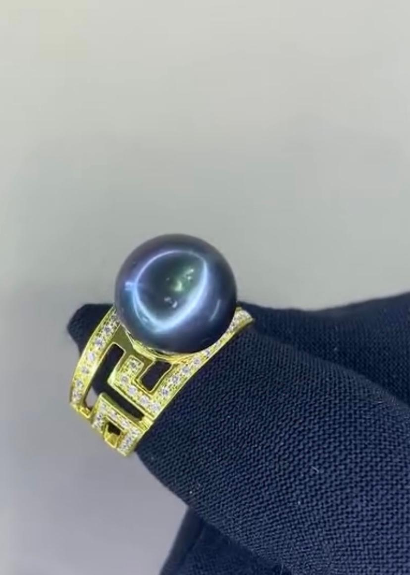 GIT Certified Thaitian Pearl Diamonds 18K Gold Ring For Sale 1