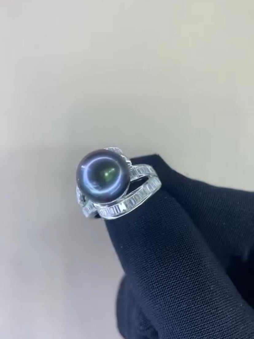 GIT Certified Thaitian Pearl Diamonds 18K Gold Ring For Sale 2
