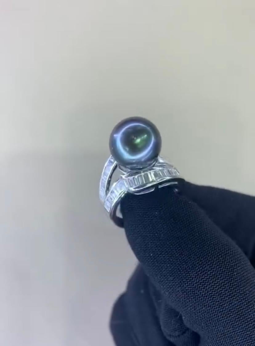 GIT Certified Thaitian Pearl Diamonds 18K Gold Ring For Sale 3