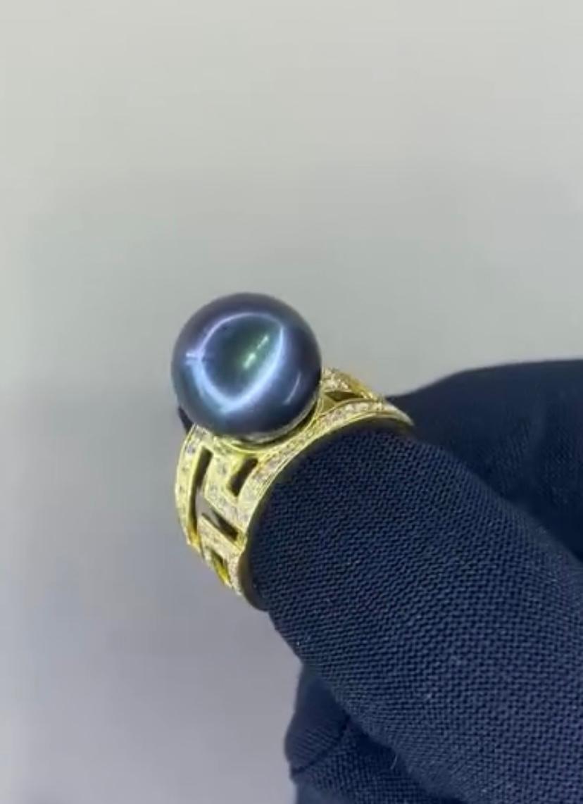 GIT Certified Thaitian Pearl Diamonds 18K Gold Ring For Sale 3