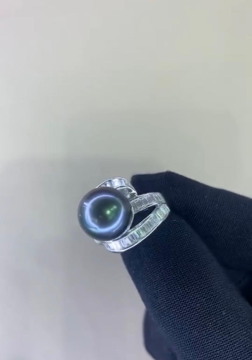 GIT Certified Thaitian Pearl Diamonds 18K Gold Ring For Sale 4