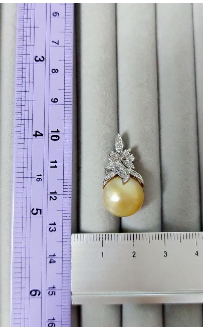 GIT Certified Untreated  Golden South Sea Pearls Diamonds 18K Gold Earrings For Sale 3