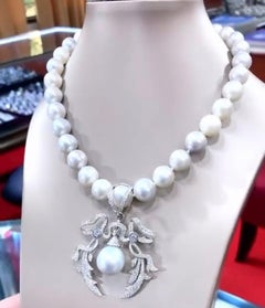 GIT Certified Untreated SOUTH SEA Pearls 4.30 Ct Diamonds 18K Gold Necklace