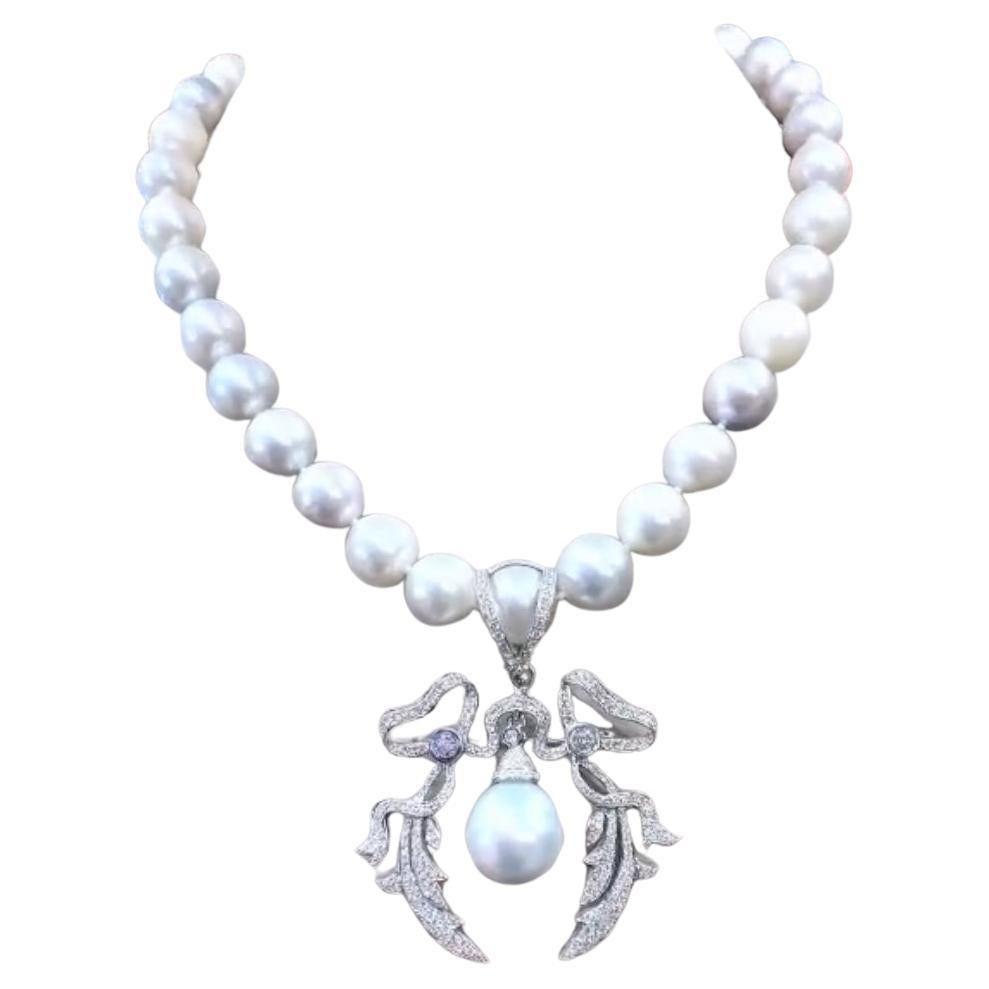 GIT Certified Untreated SOUTH SEA Pearls 4.30 Ct Diamonds 18K Gold Necklace For Sale