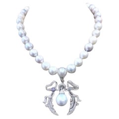 Collier en or 18 carats, perles SOUTH Sea non traitées et diamants 4,30 carats certifiés GIT