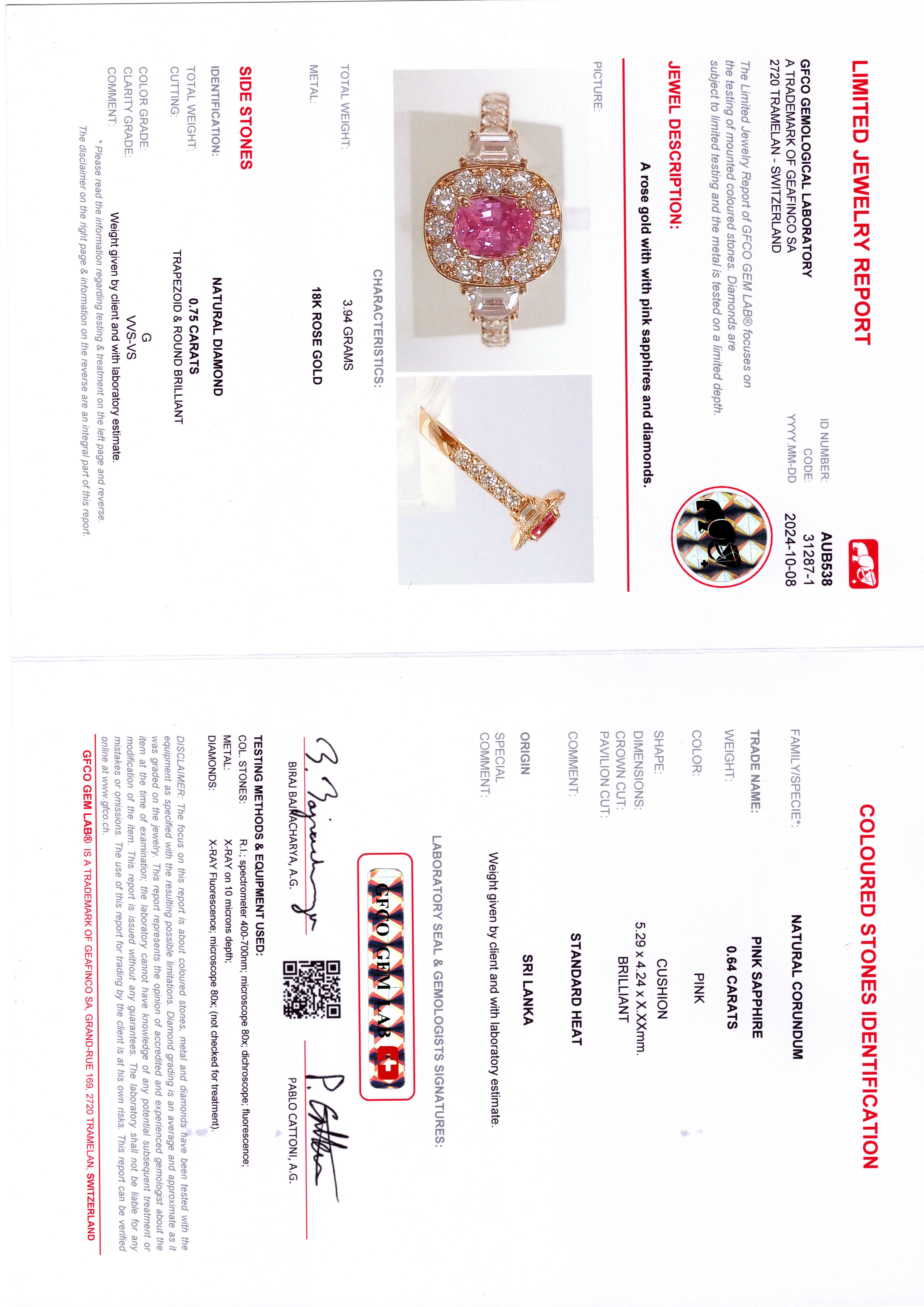GIT & GFCO Certified Ceylon Pink Sapphire Ring For Sale 9