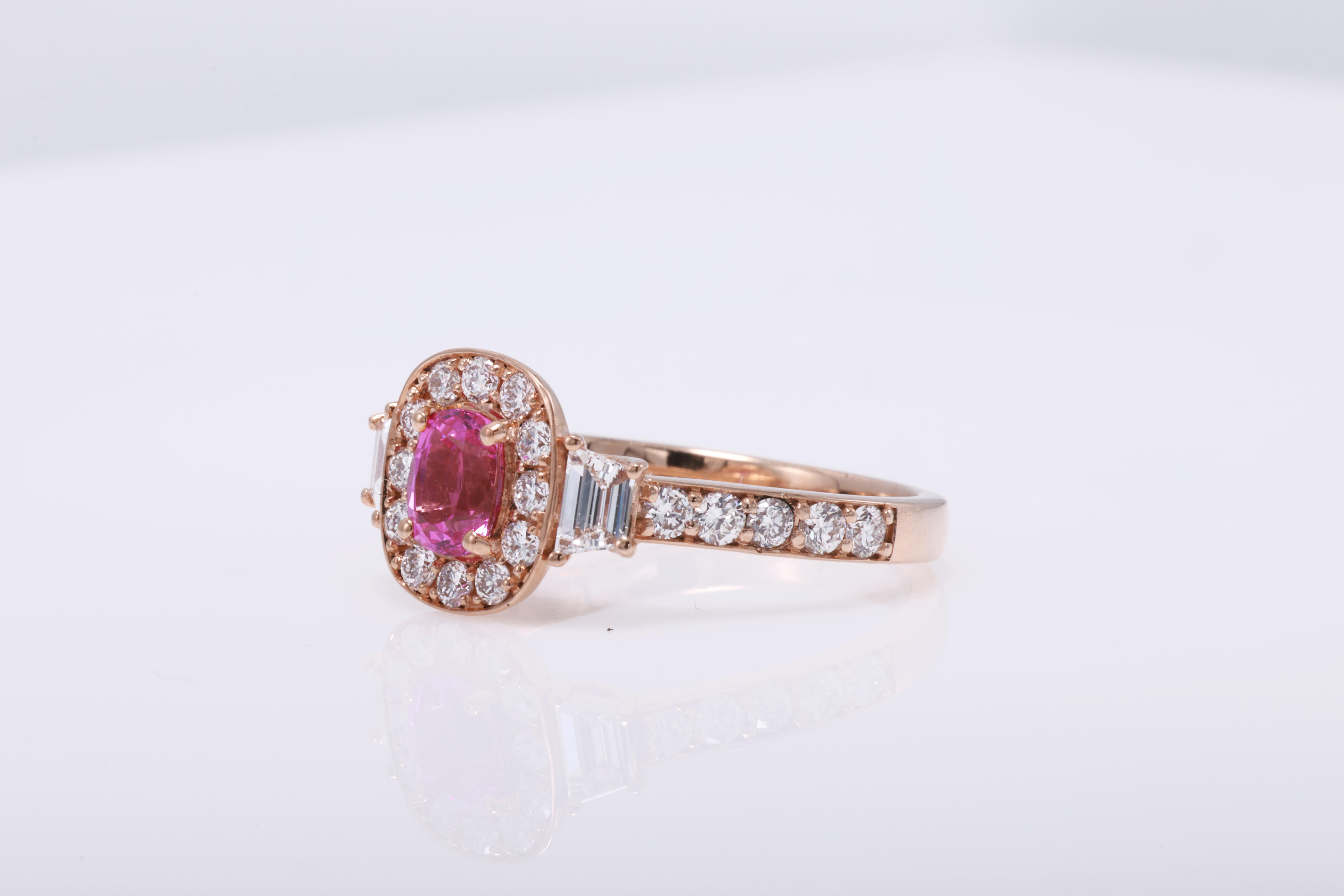Cushion Cut GIT & GFCO Certified Ceylon Pink Sapphire Ring For Sale