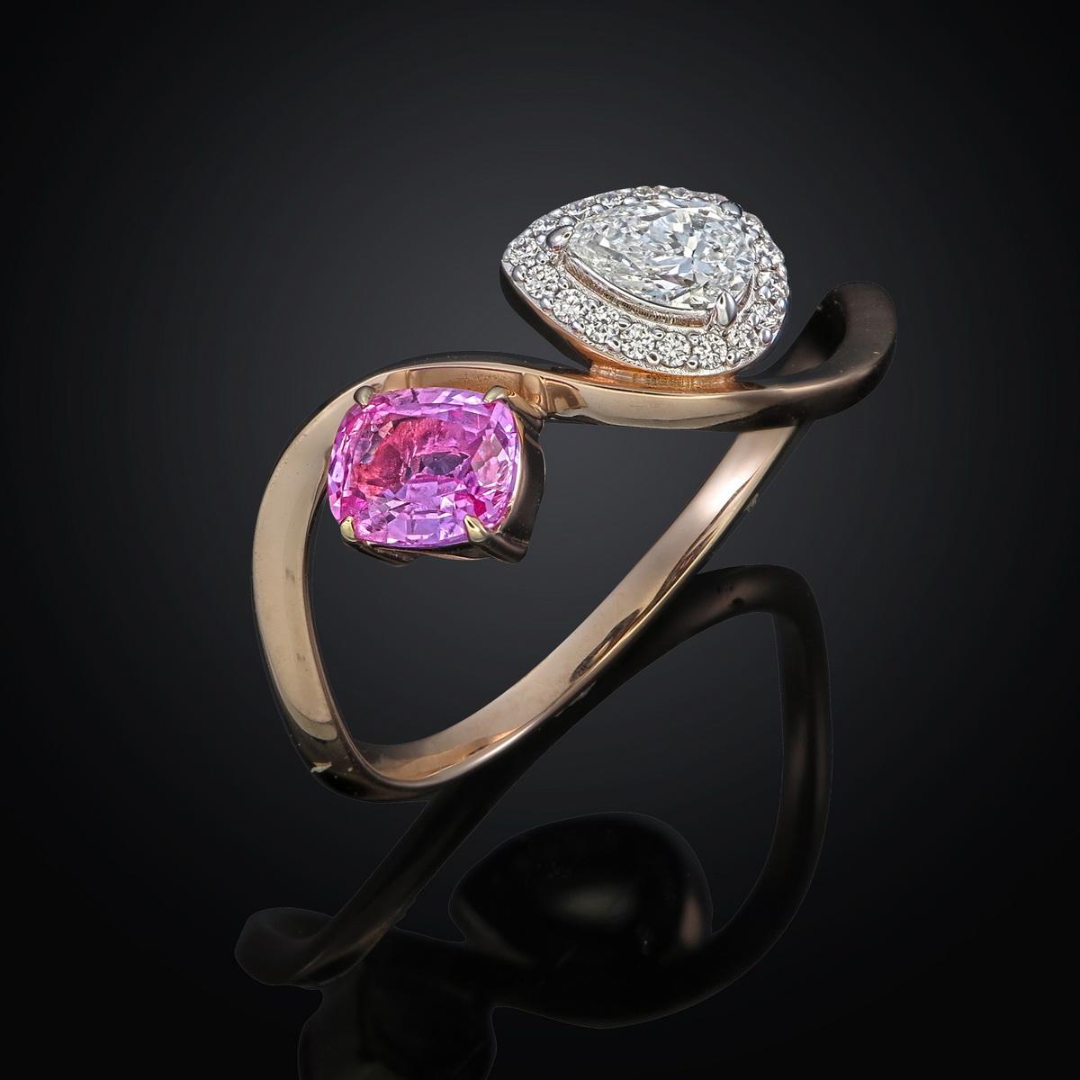 GIT & GFCO Certified Natural Pink Sapphire Diamond Ring For Sale 1