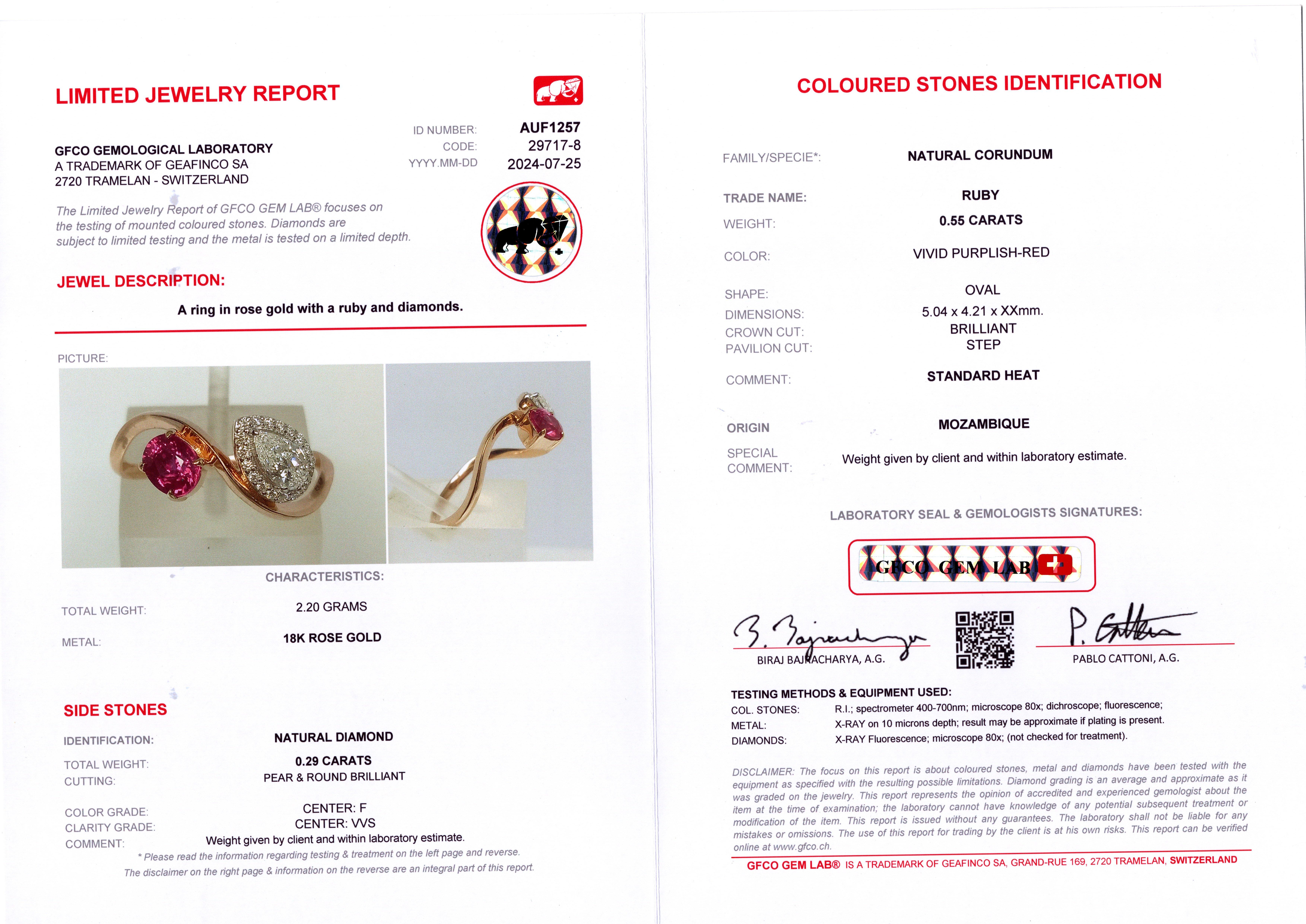 Bague en rubis naturel certifié GIT & GFCO Unisexe en vente