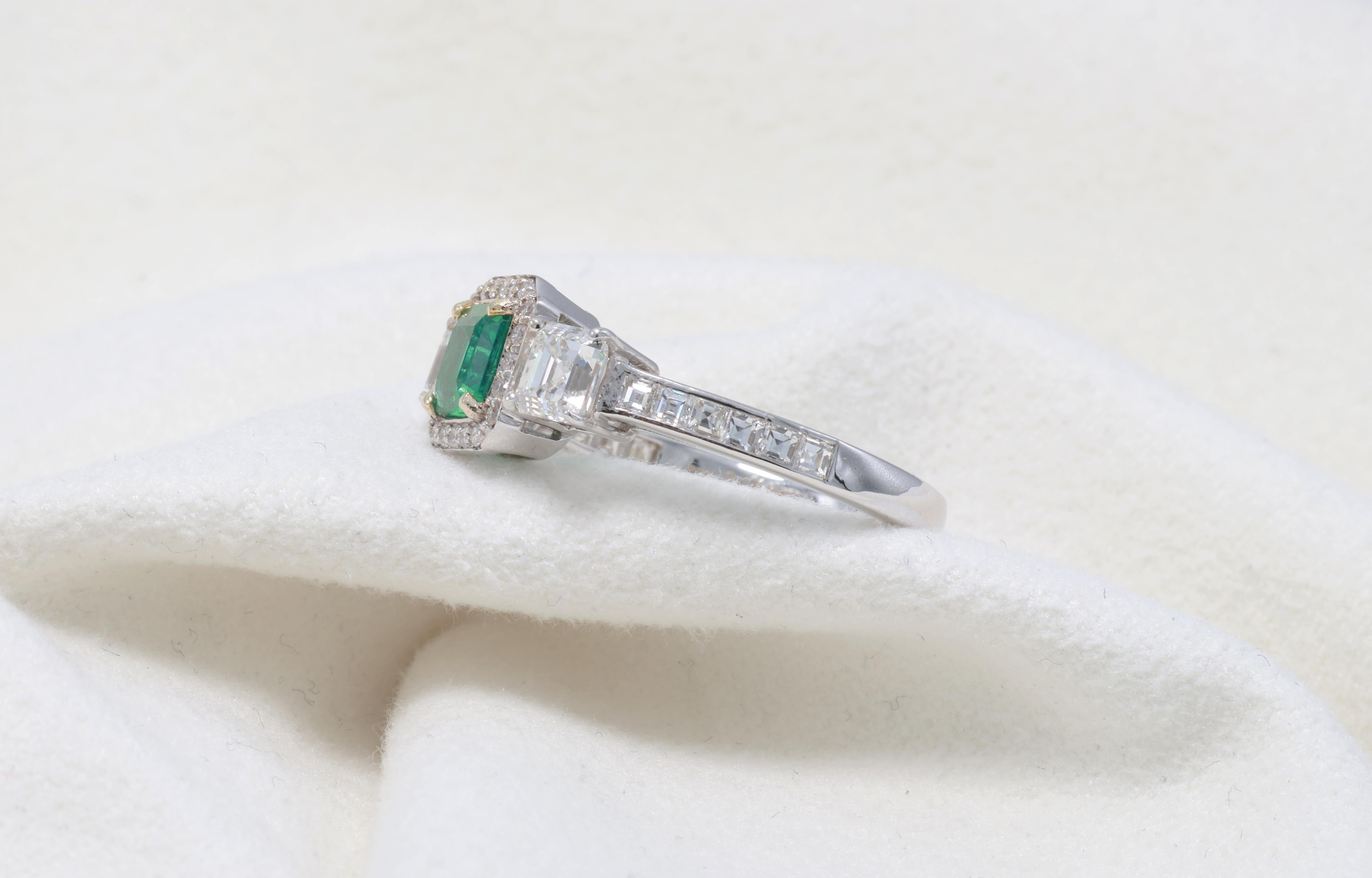 Octagon Cut GIT & GFCO Certified Octagon Green Diamond Ring For Sale