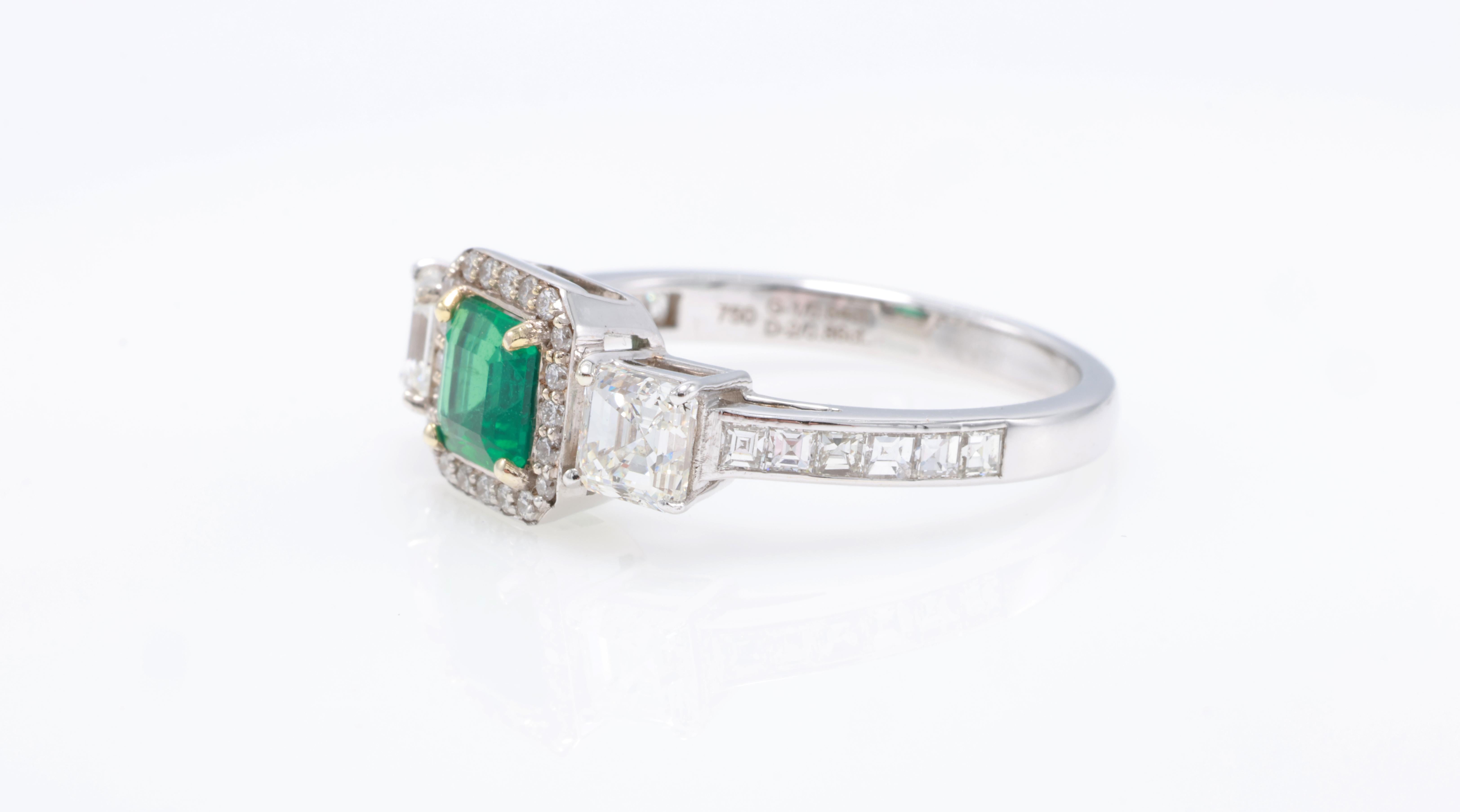 GIT & GFCO Certified Octagon Green Diamond Ring For Sale 1