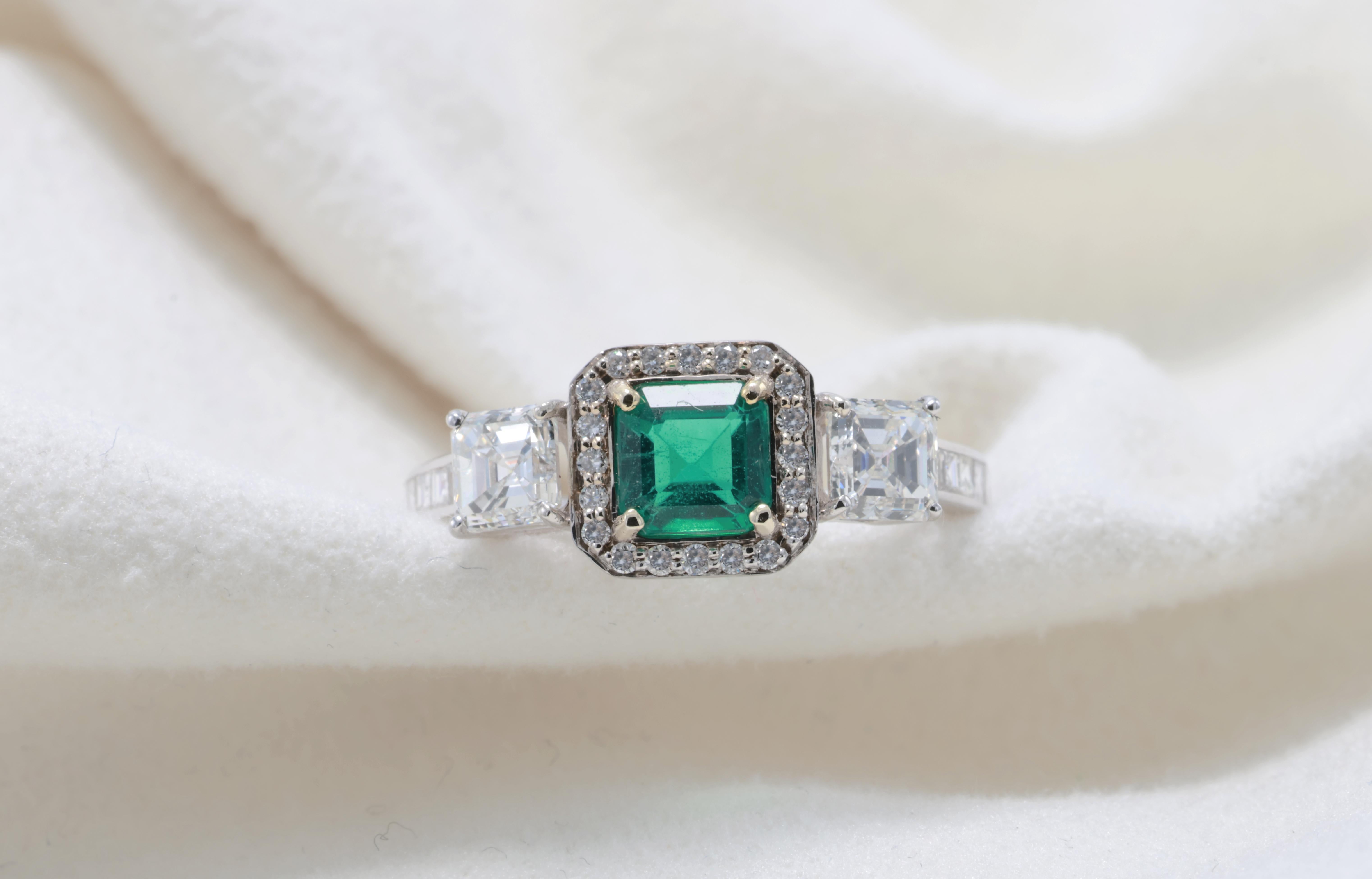 GIT & GFCO Certified Octagon Green Diamond Ring For Sale 2