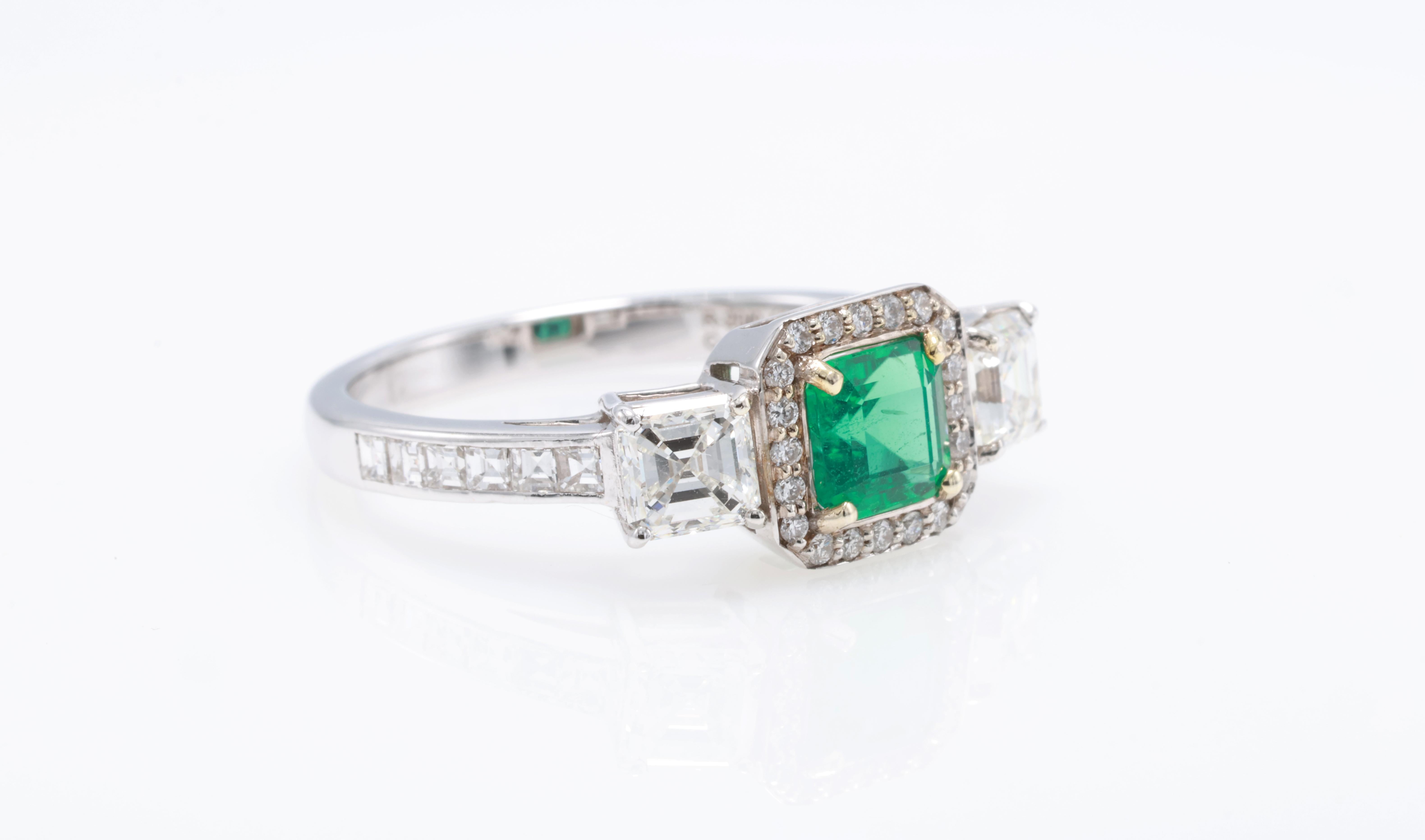 GIT & GFCO Certified Octagon Green Diamond Ring For Sale 4