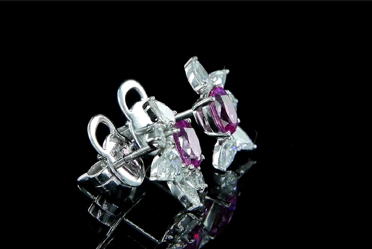 Oval Cut GIT & GFCO Certified Pink Sapphire Earrings For Sale