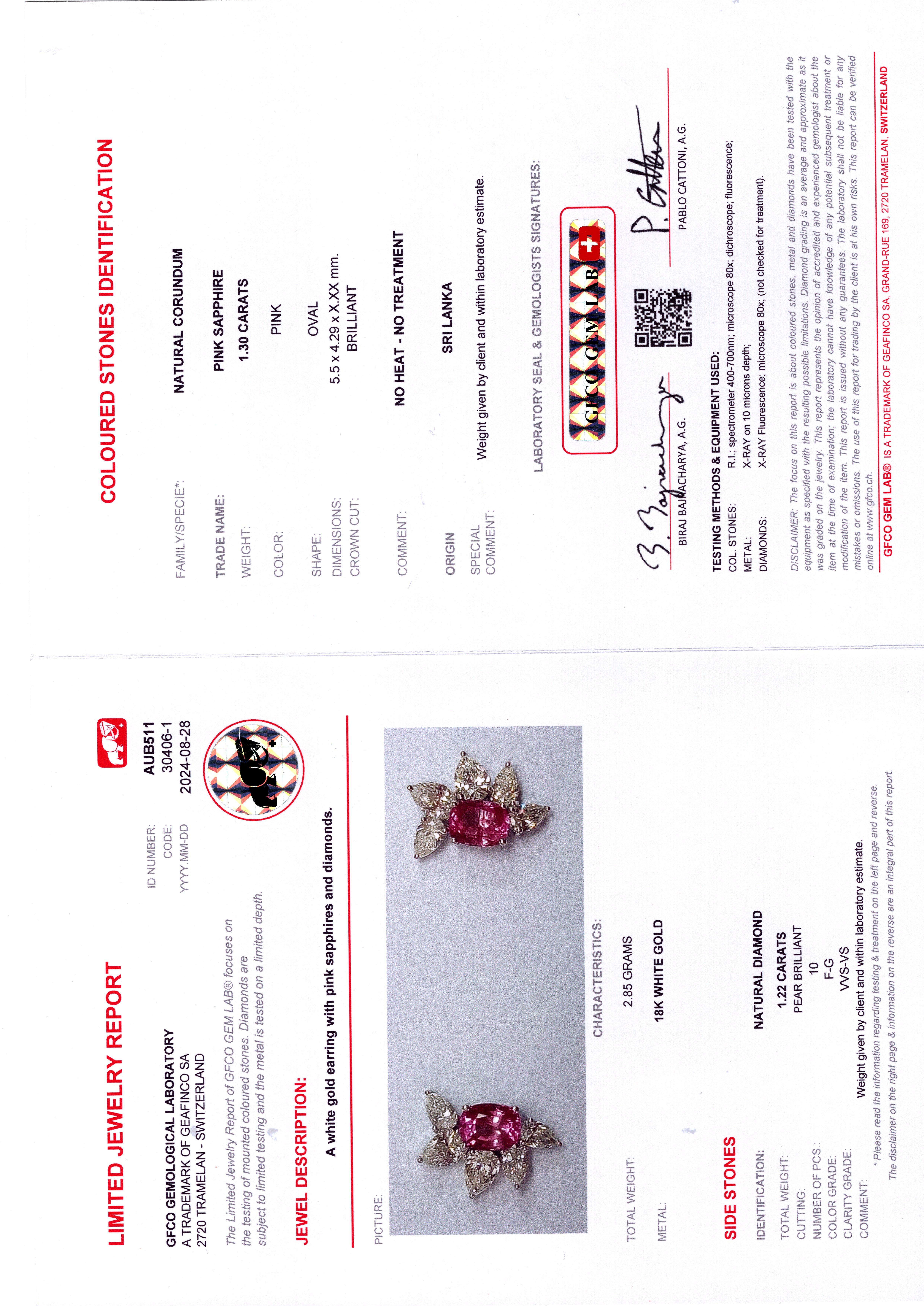 GIT & GFCO Certified Pink Sapphire Earrings For Sale 1