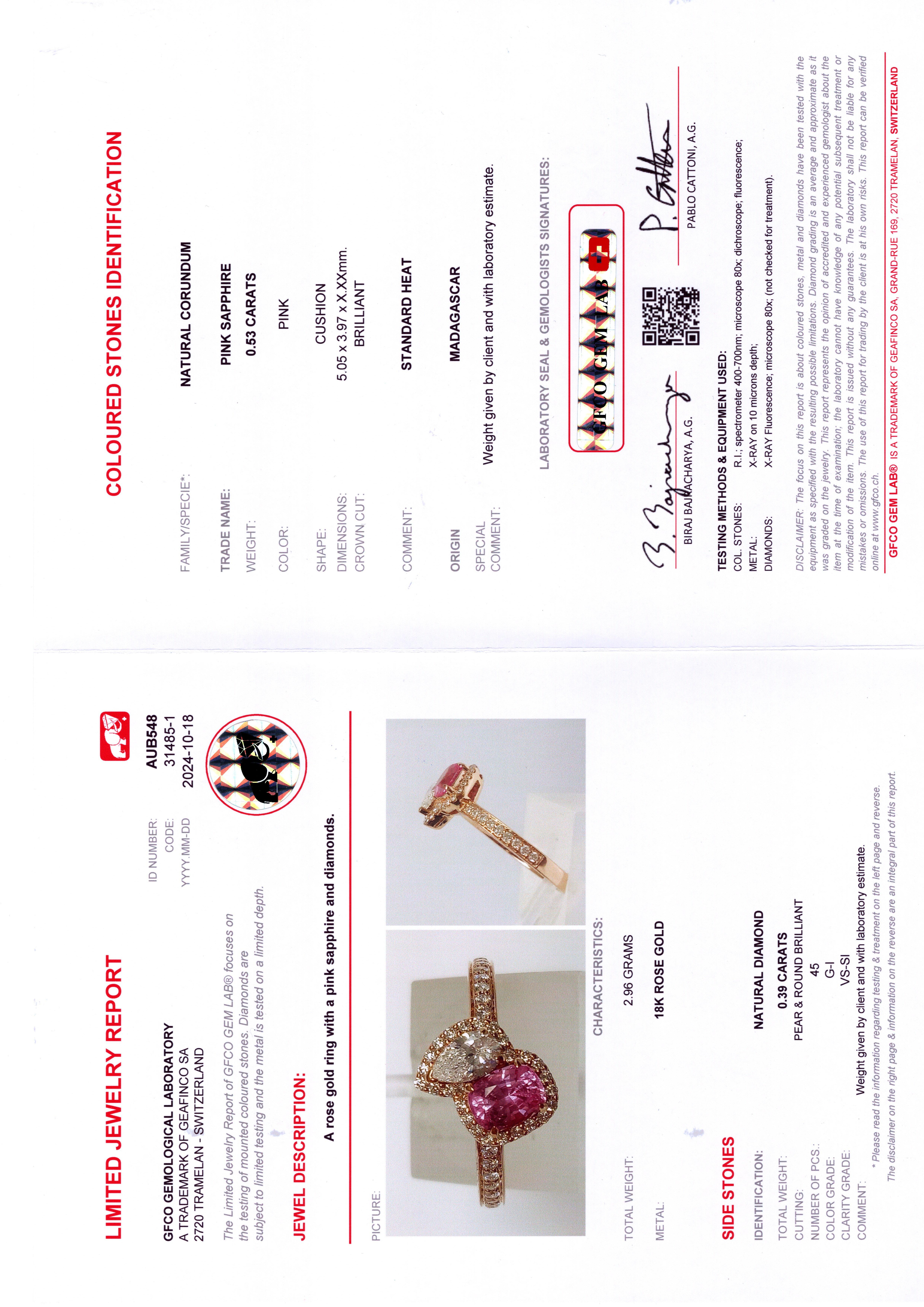 GIT & GFCO Certified Pink Sapphire Ring For Sale 7