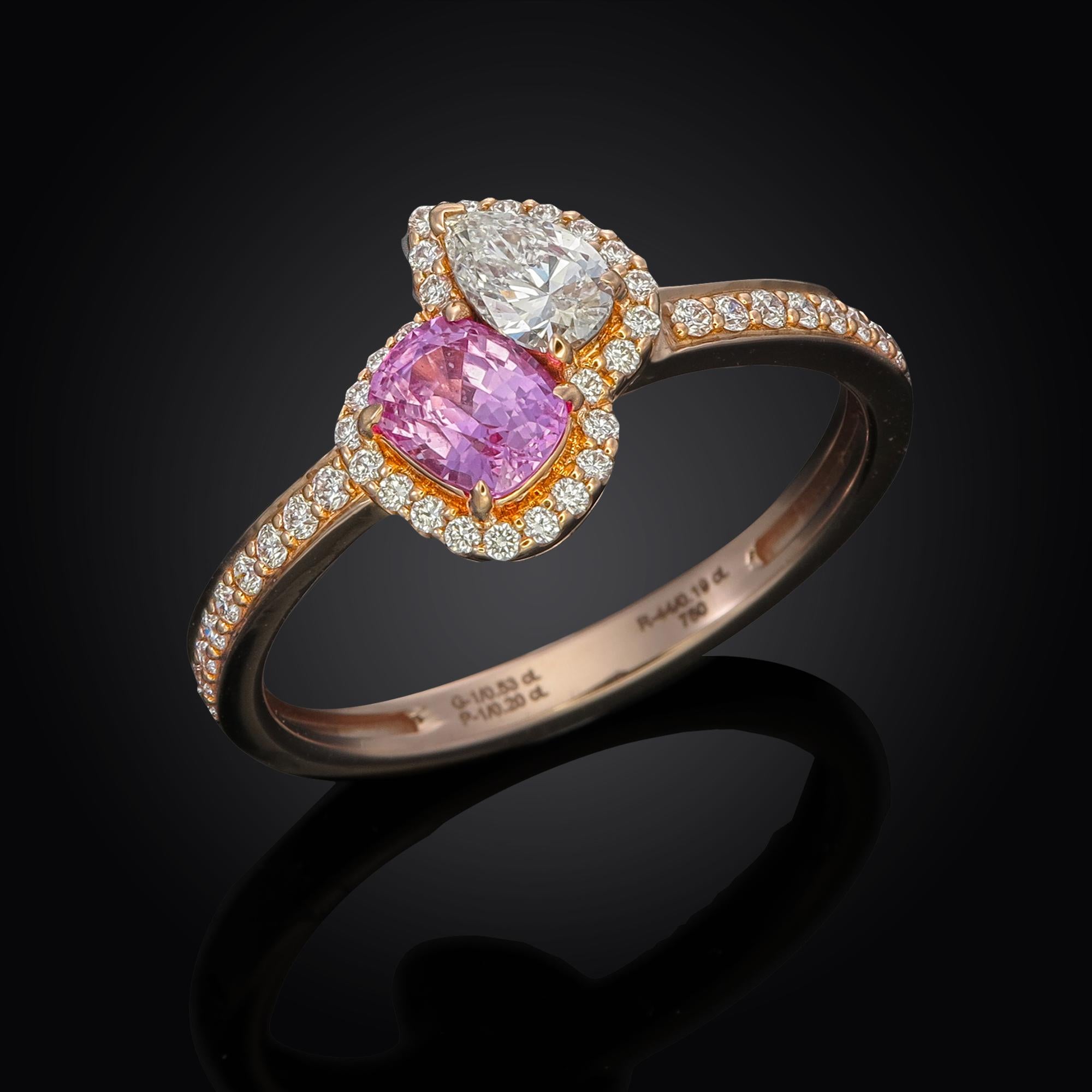 Cushion Cut GIT & GFCO Certified Pink Sapphire Ring For Sale