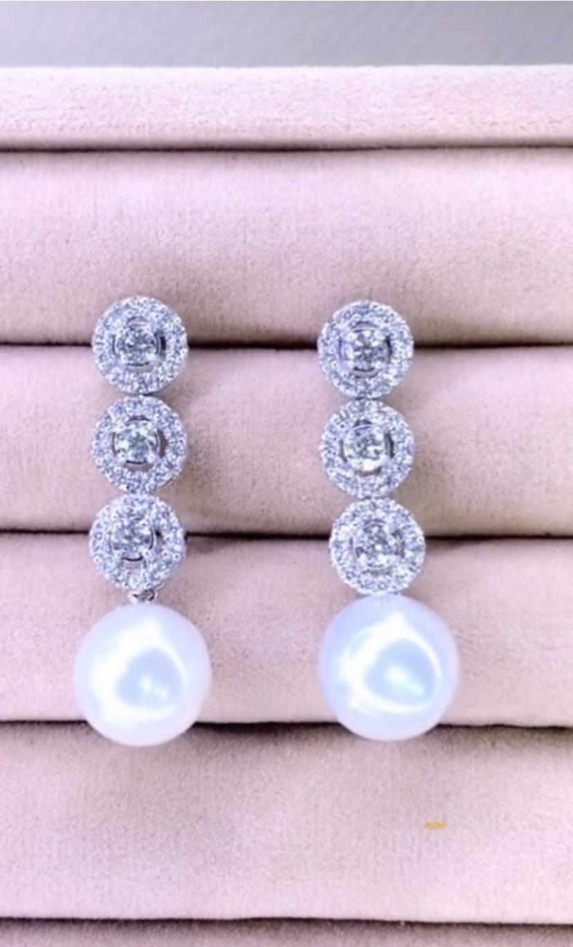 GIT Südseeperlen 1,70 Karat Diamanten 18K Gold Ohrringe (Rundschliff) im Angebot