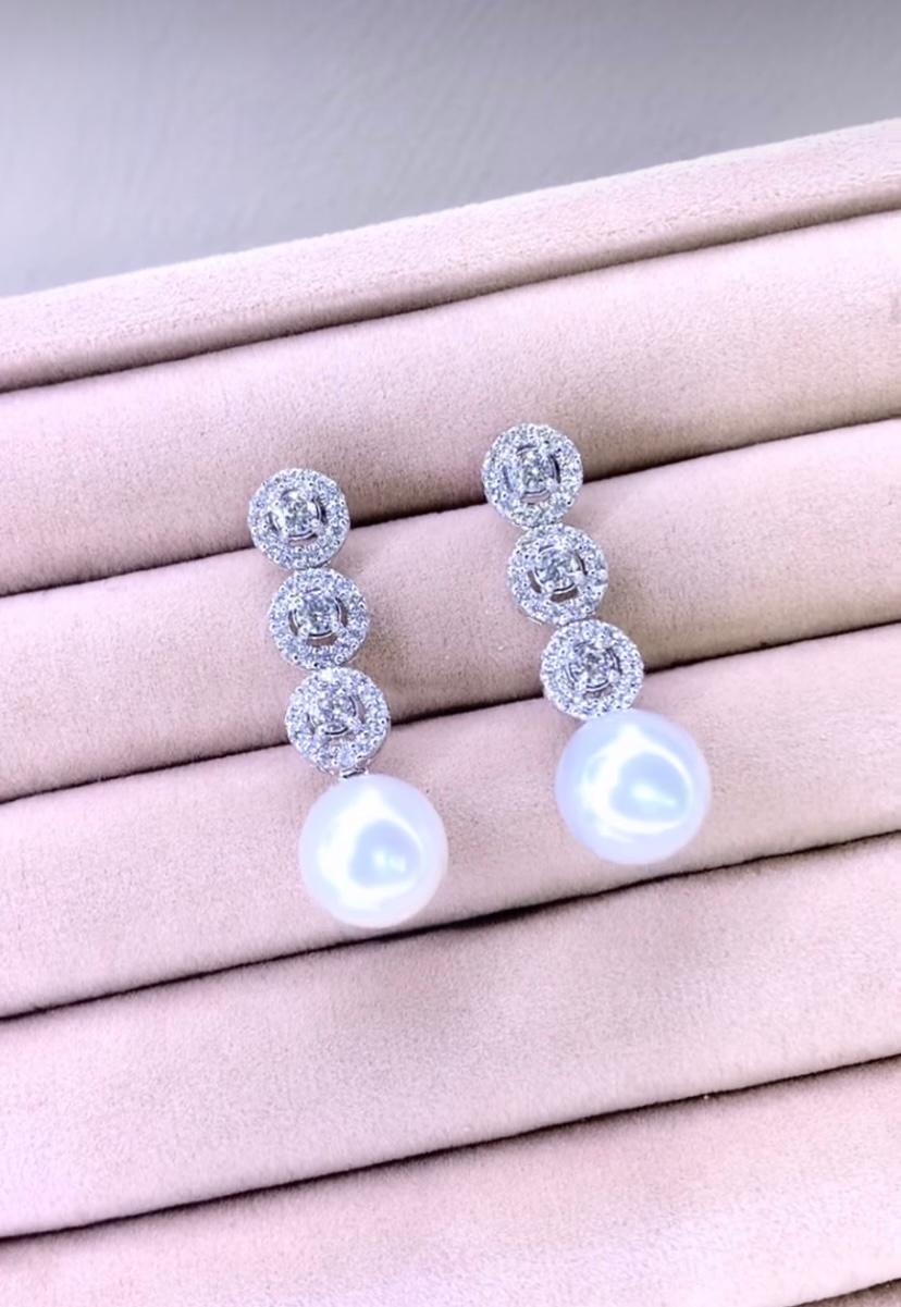 GIT Südseeperlen 1,70 Karat Diamanten 18K Gold Ohrringe Damen im Angebot