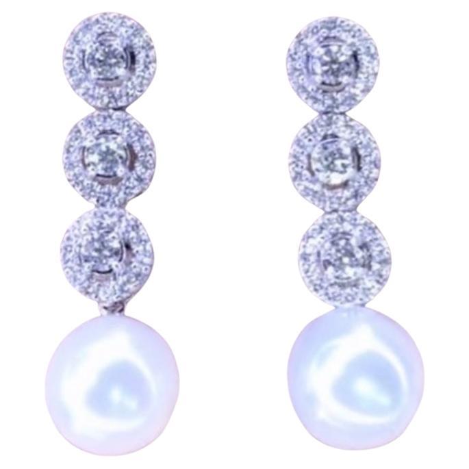 GIT South Sea Pearls 1.70 Carat Diamonds 18K Gold Earrings