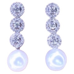 GIT South Sea Pearls 1.70 Carat Diamonds 18K Gold Earrings
