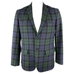 GITMAN BROS Size 42 Green & Blue Plaid Wool Notch Lapel Patch Pockets Sport Coat