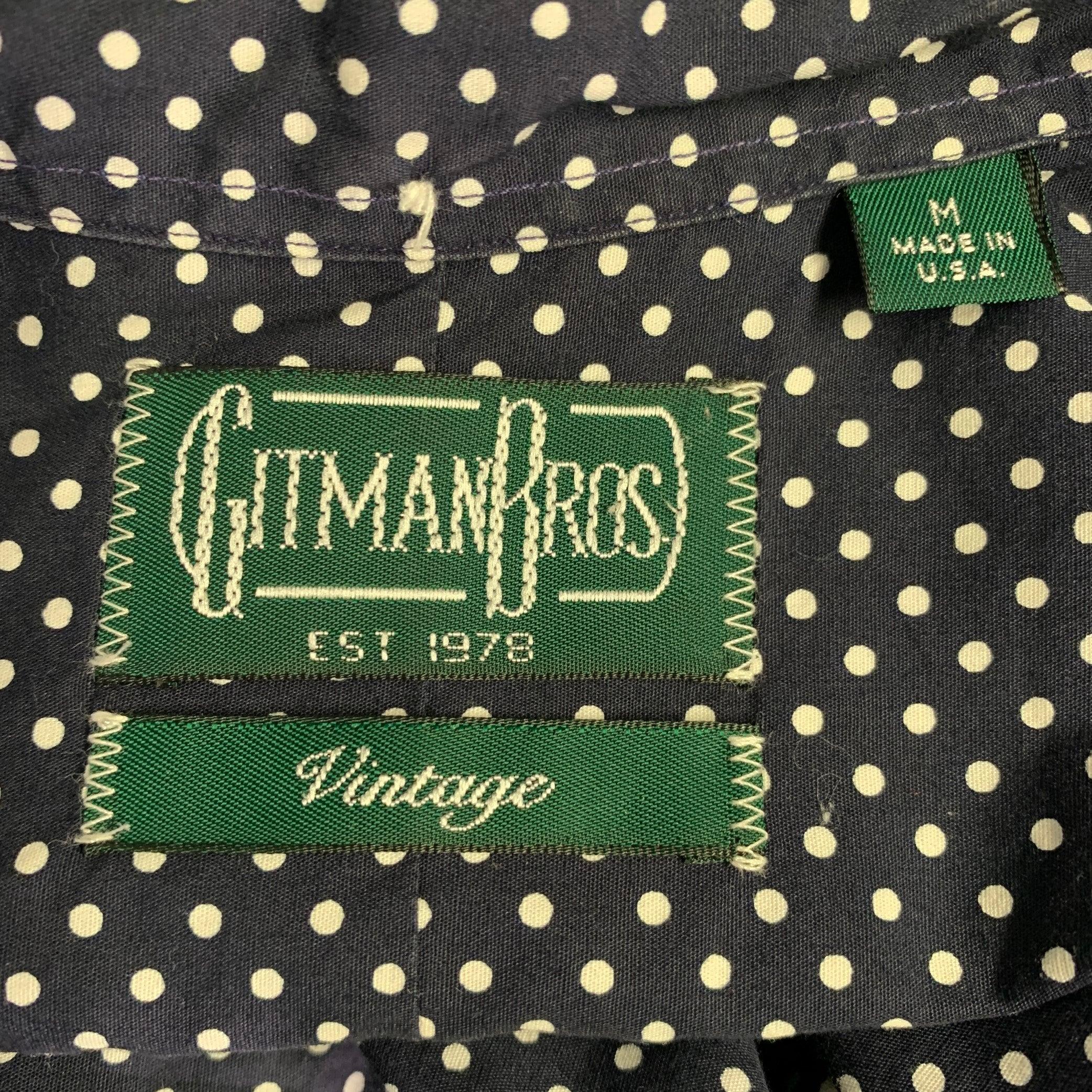 Men's GITMAN BROS Size M Black White Polka Dot Cotton One Pocket Long Sleeve Shirt For Sale