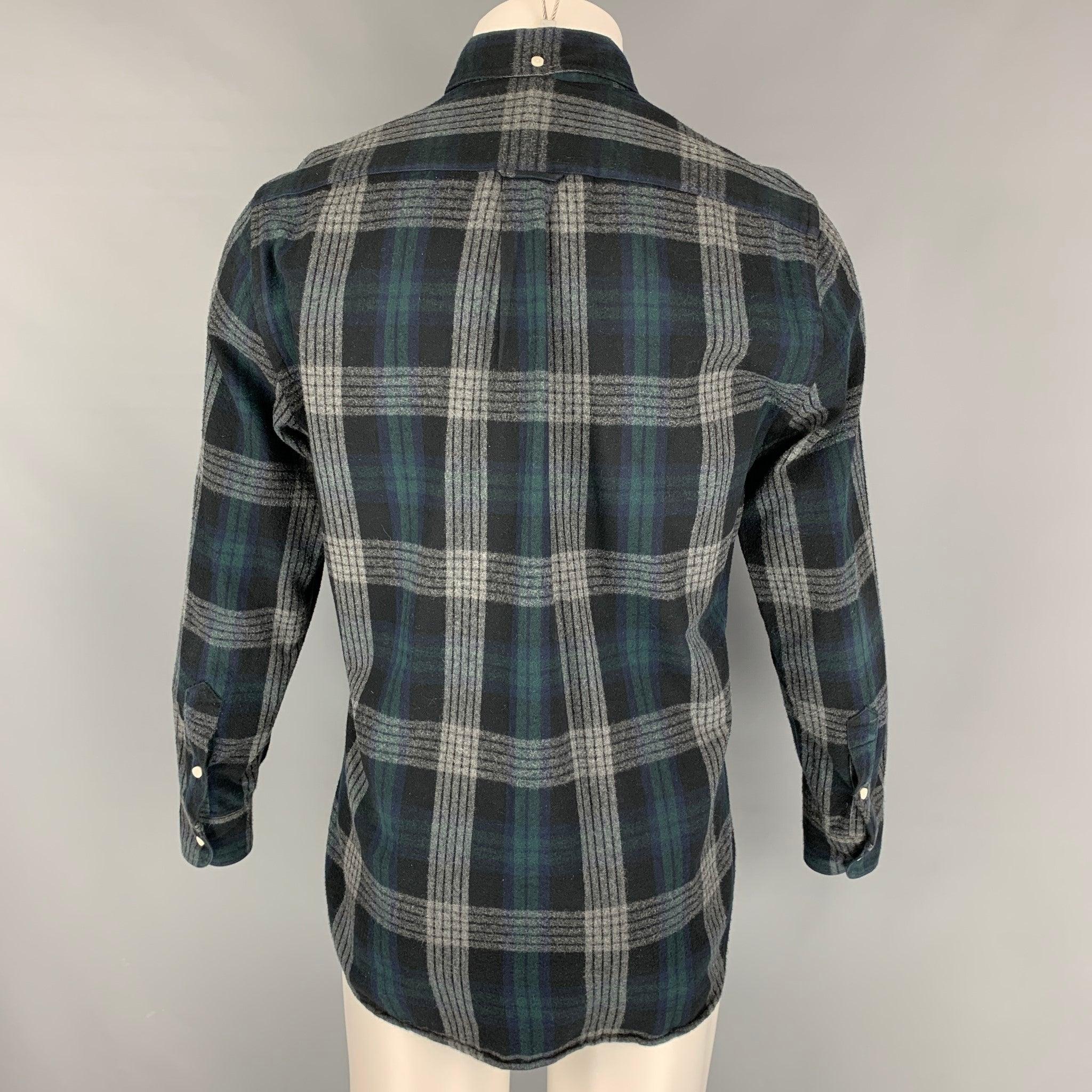 GITMAN BROS Size M Grey Green Plaid Cotton Long Sleeve Shirt In Good Condition For Sale In San Francisco, CA
