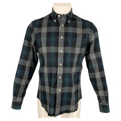 GITMAN BROS - Camicia a maniche lunghe in cotone a quadri grigio e verde taglia M