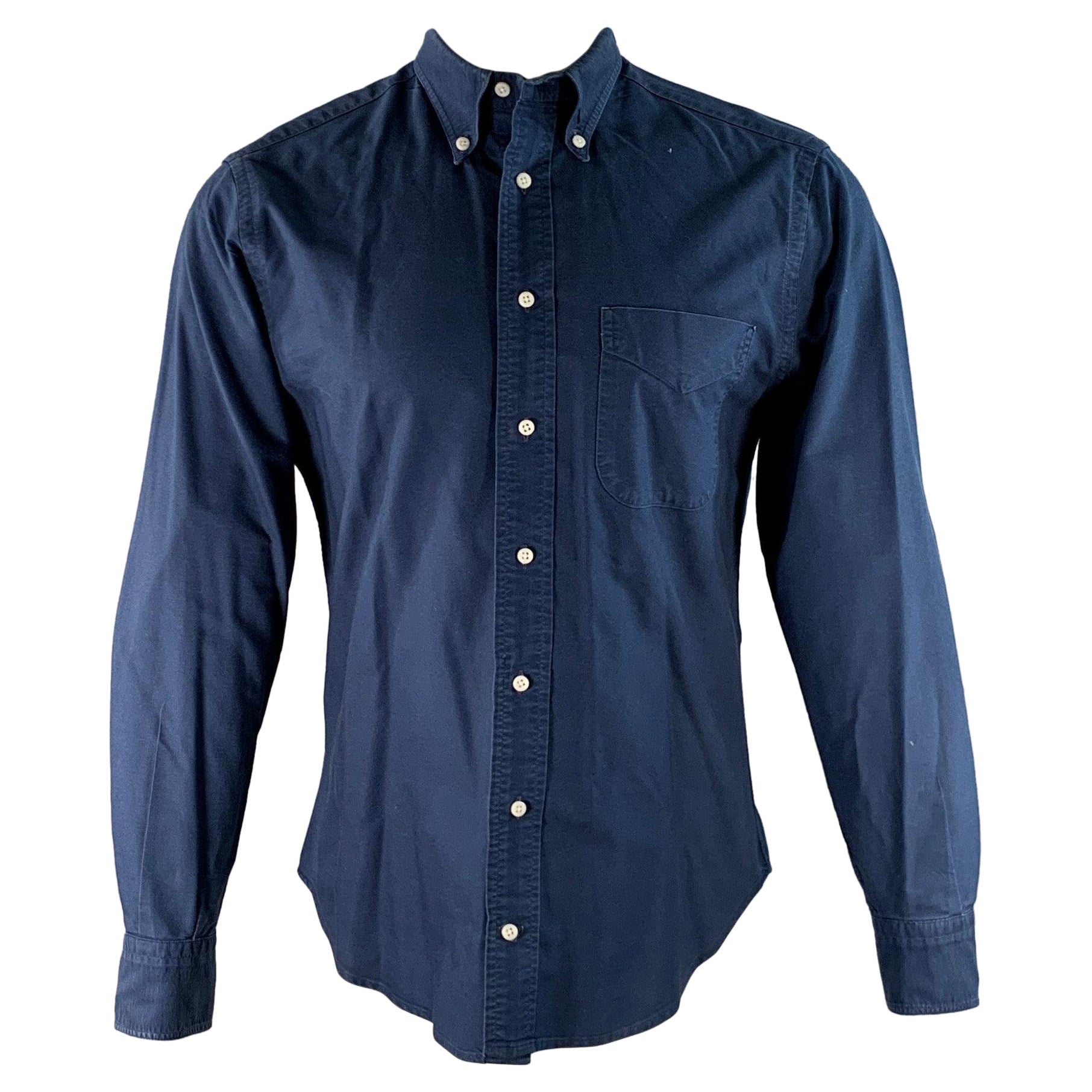 GITMAN BROS Talla M Camisa de manga larga de un bolsillo de algodón índigo en venta