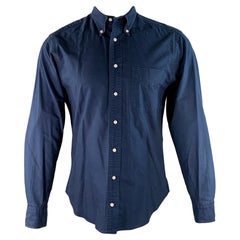GITMAN BROS Talla M Camisa de manga larga de un bolsillo de algodón índigo