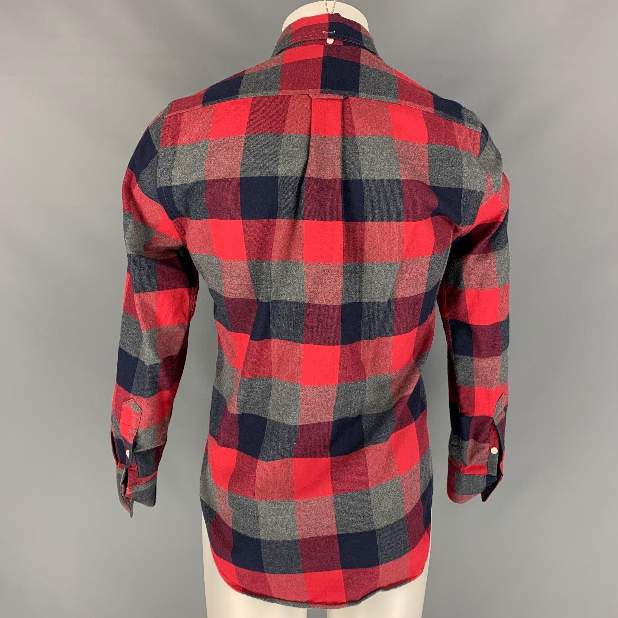 GITMAN BROS Size S Red & Grey Checkered Cotton Long Sleeve Shirt In Good Condition For Sale In San Francisco, CA