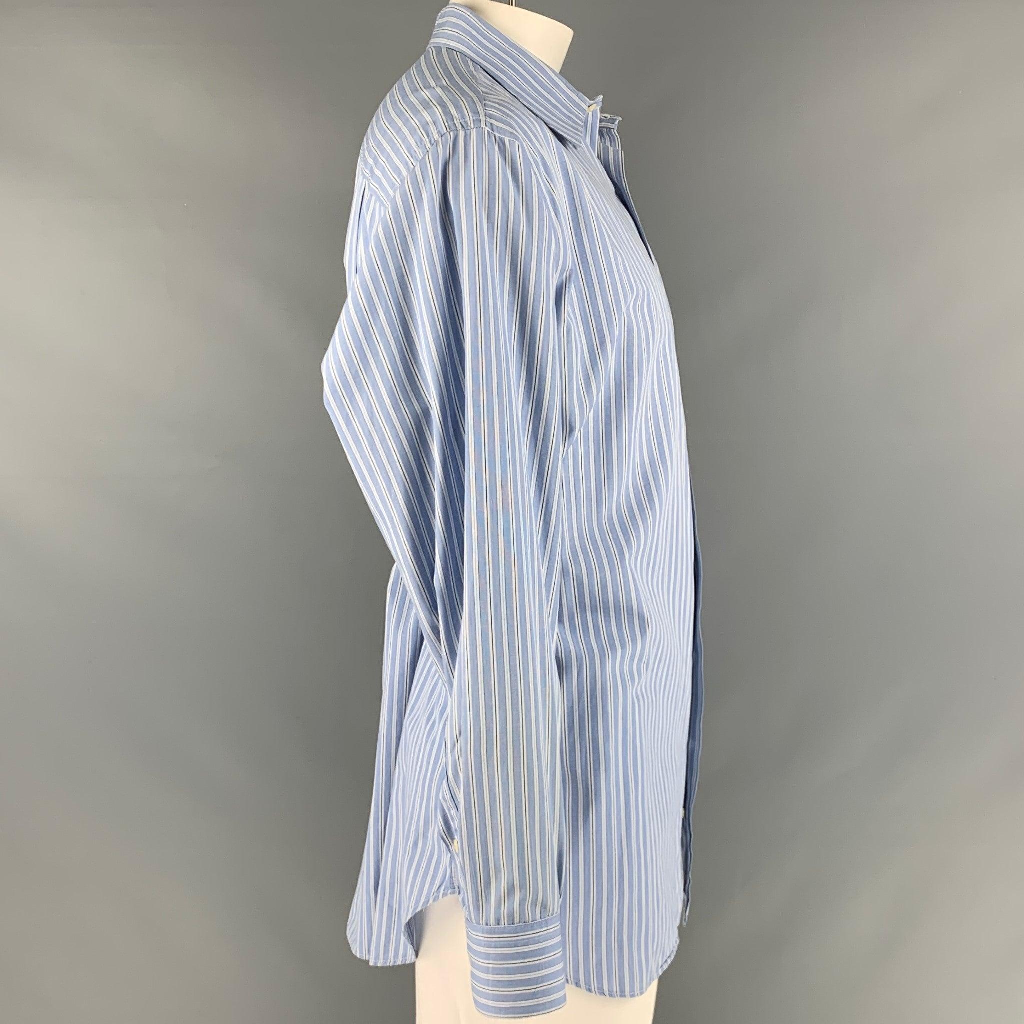 GITMAN BROS Size XL Blue White Stripe Cotton Long Sleeve Shirt In Good Condition For Sale In San Francisco, CA