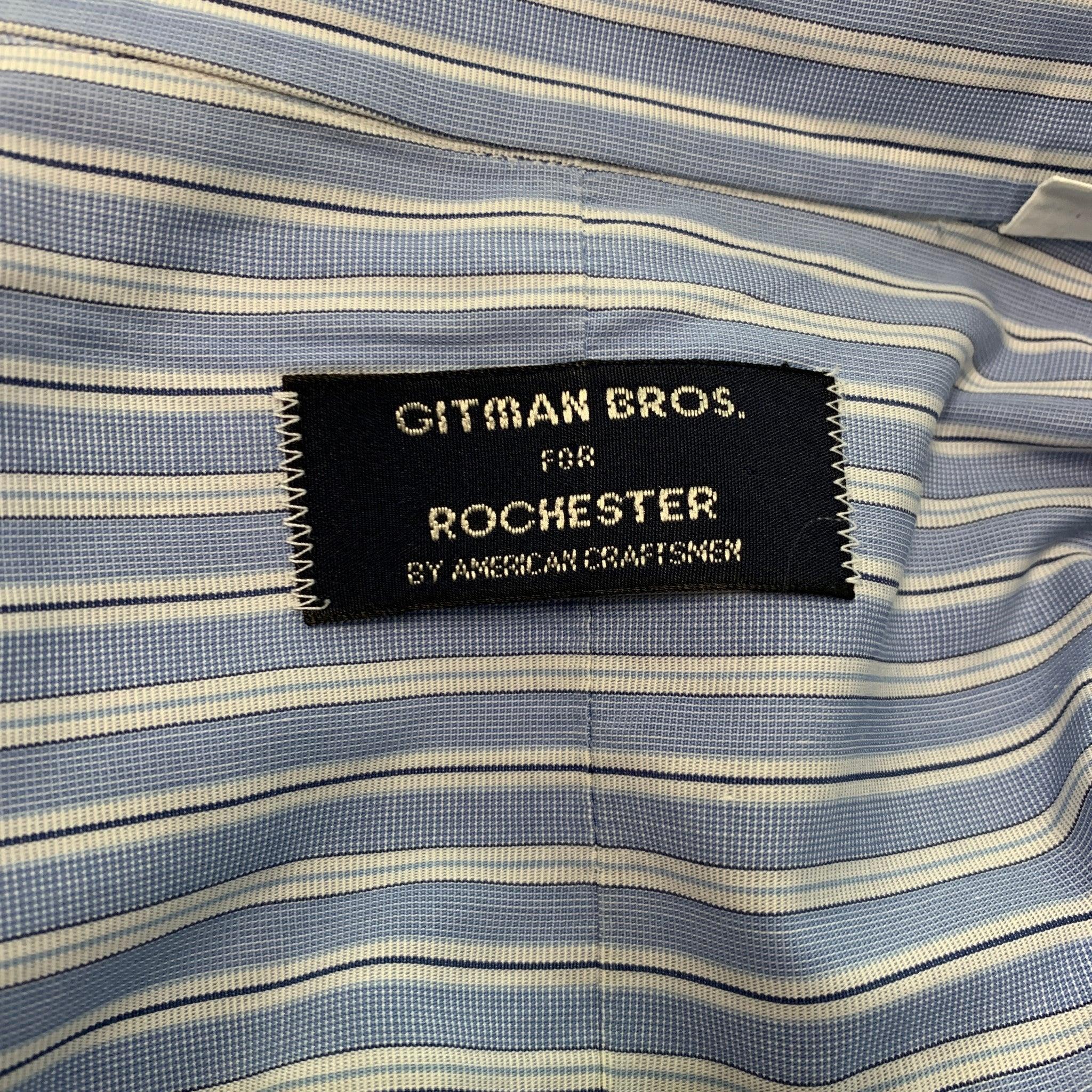 GITMAN BROS Size XL Blue White Stripe Cotton Long Sleeve Shirt For Sale 1