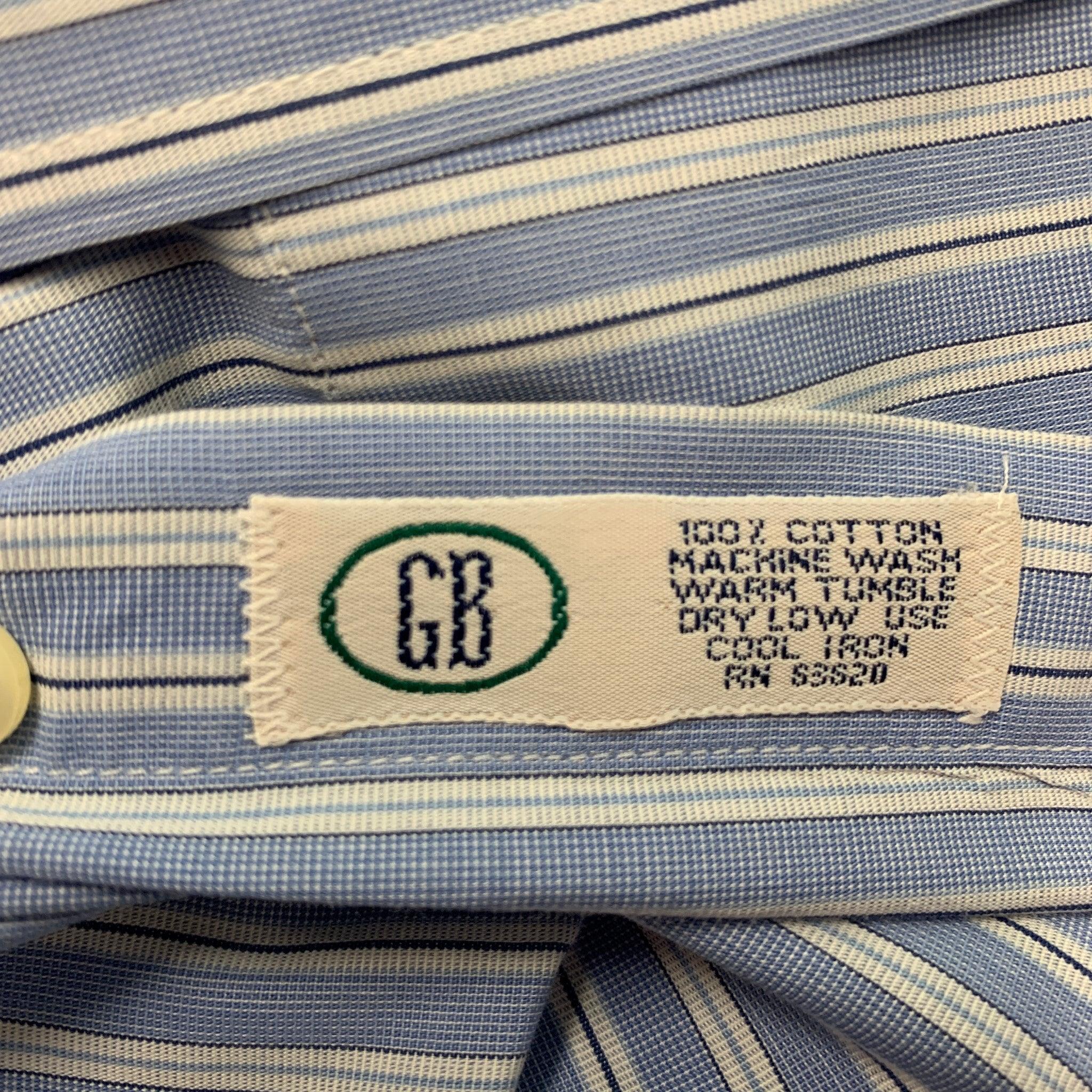 GITMAN BROS Size XL Blue White Stripe Cotton Long Sleeve Shirt For Sale 2