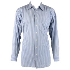 GITMAN BROS Talla XL Camisa de manga larga de algodón a rayas azul y blanca