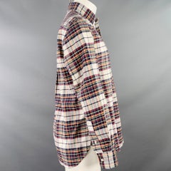 GITMAN BROS VINTAGE Taille M White Navy Red Plaid Button Collar One Pocket manches longues