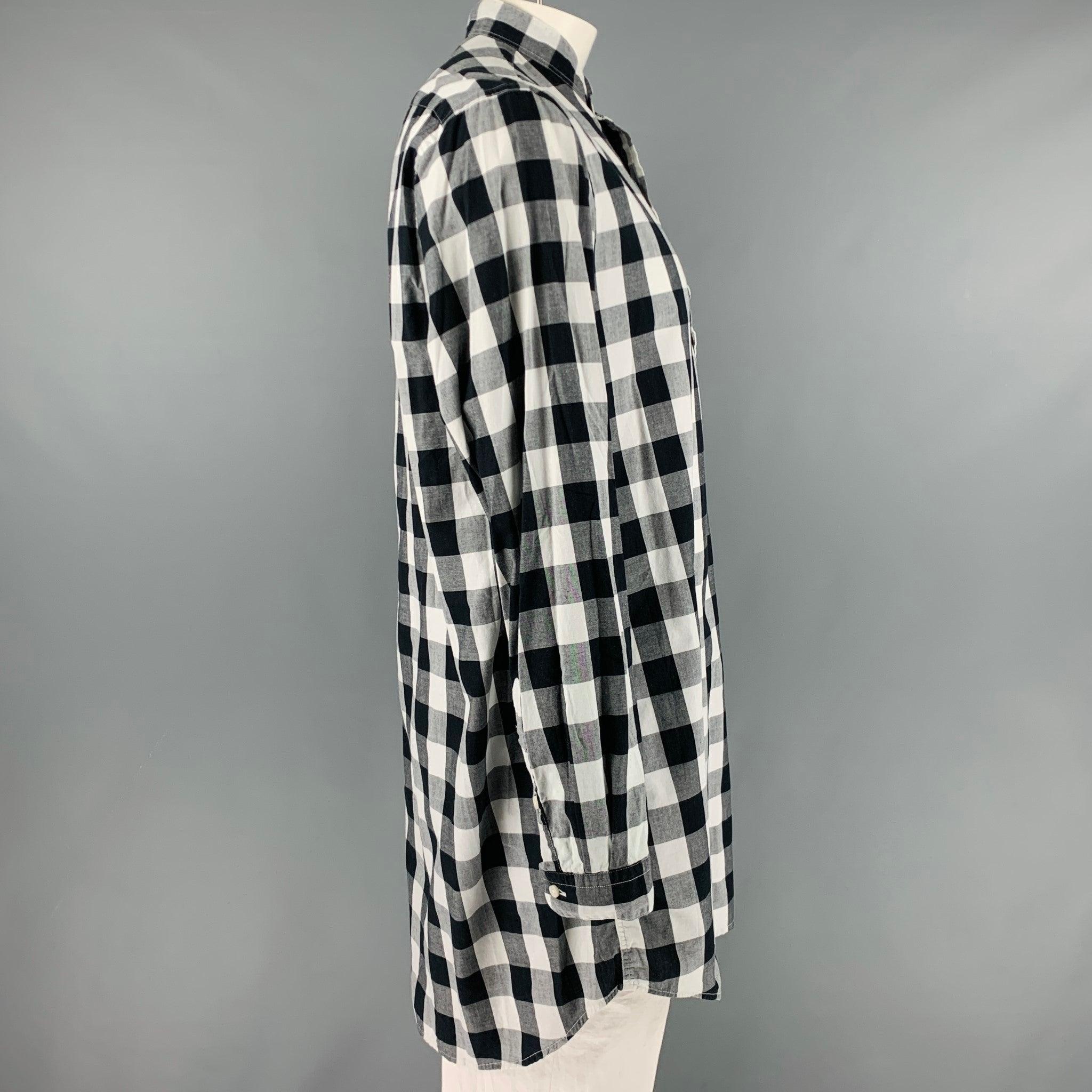 GITMAN VINTAGE Size L Black White Buffalo Plaid Cotton Tunic Long Sleeve Shirt In Excellent Condition For Sale In San Francisco, CA